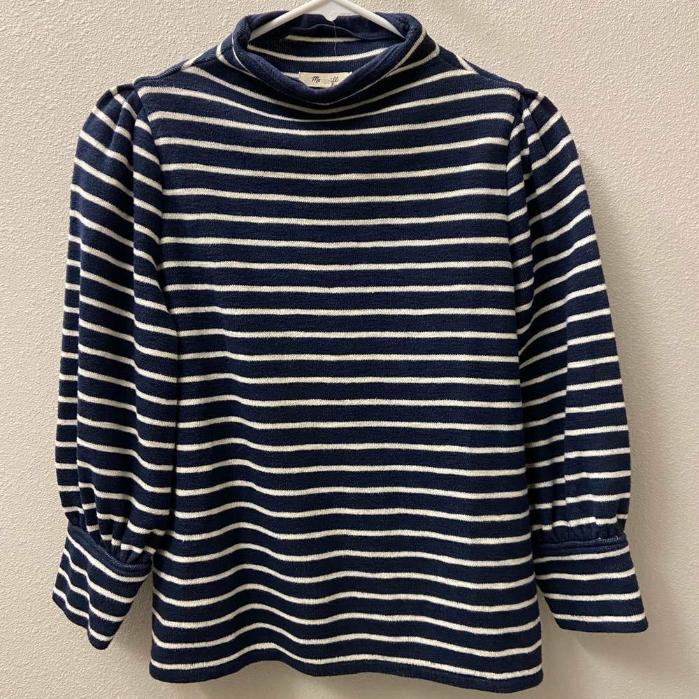 Madewell navy striped mock neck sweater